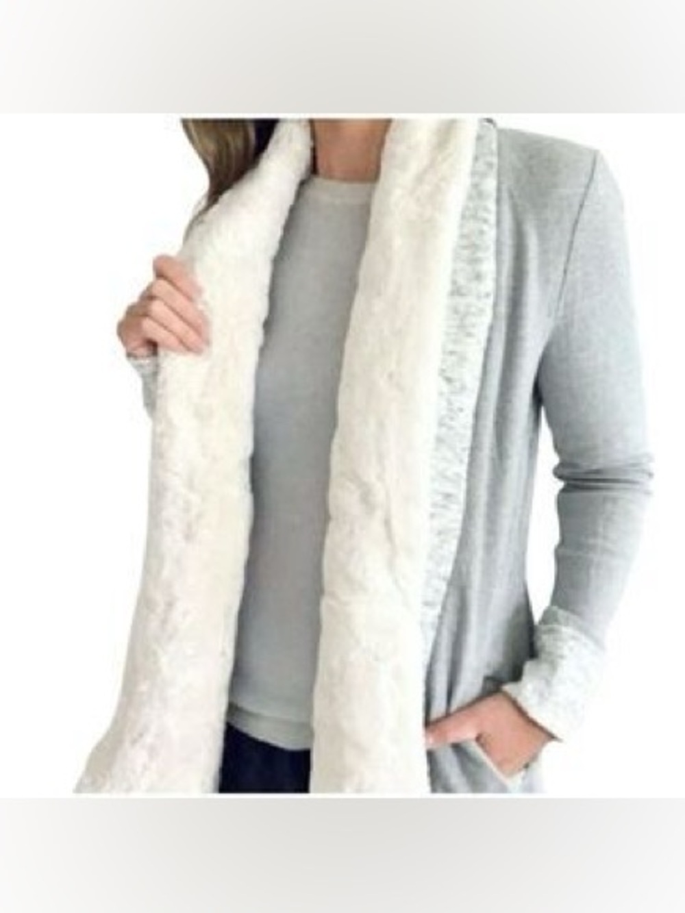 Anthropologie Saturday Sunday Faux Fur Open Front Cardigan